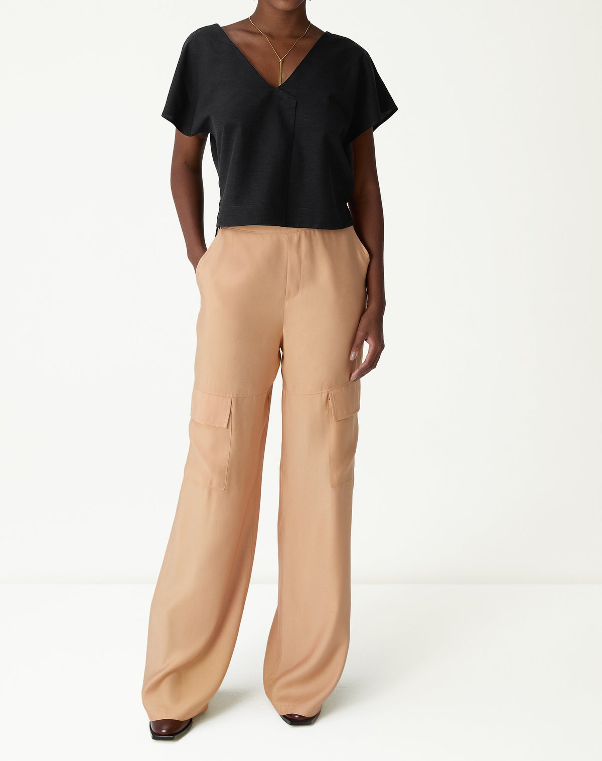 CALÇA WIDE LEG CROPPED ALFAIATARIA - BEGE