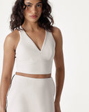 BLUSA DECOTE V ALFAIATARIA - BEGE