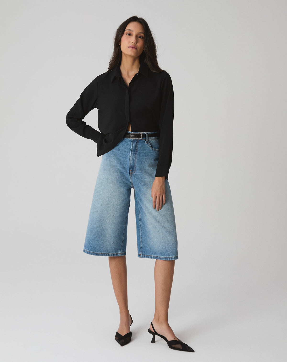 CAMISA MANGA LONGA BARRA RETA - PRETO