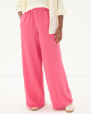 Calça Wide Leg Cós Elástico com Pregas - Coral