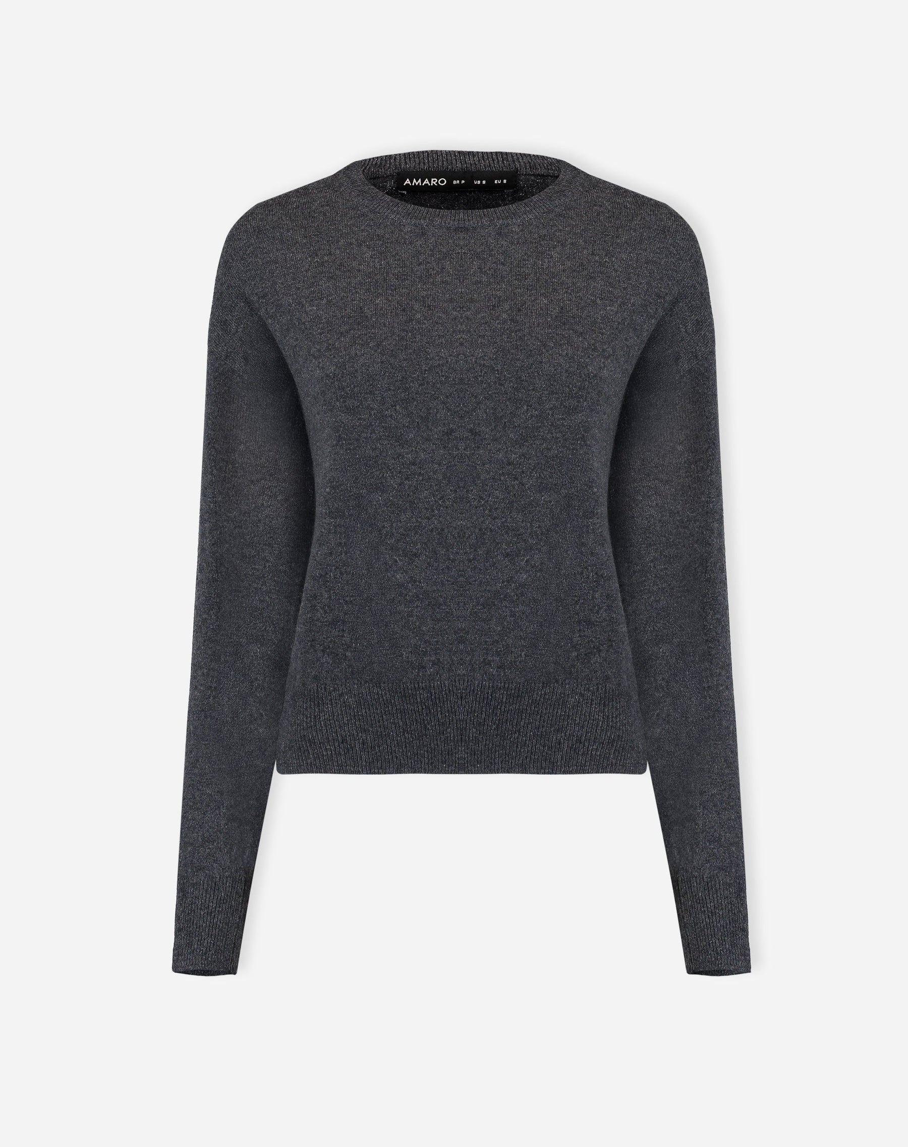 SUÉTER CASHMERE DELUXE GOLA CARECA - CINZA MESCLA ESCURO