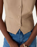 COLETE SLIM COM BOTÃO FORRADO ALFAIATARIA - BEGE