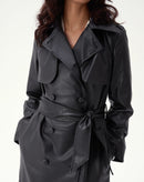 TRENCH COAT COM CINTO PU - PRETO