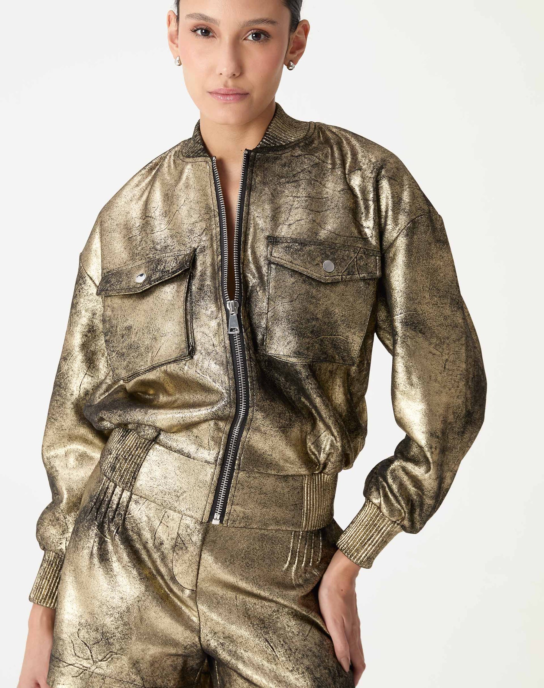 JAQUETA BOMBER METALIZADA - DOURADO