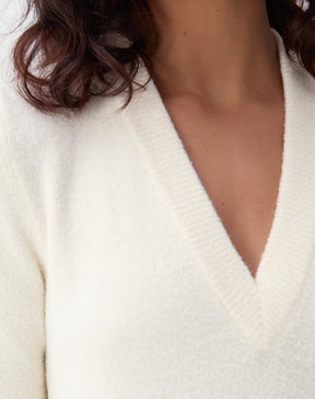 VESTIDO MÍDI TRICOT MANGA LONGA - OFF-WHITE