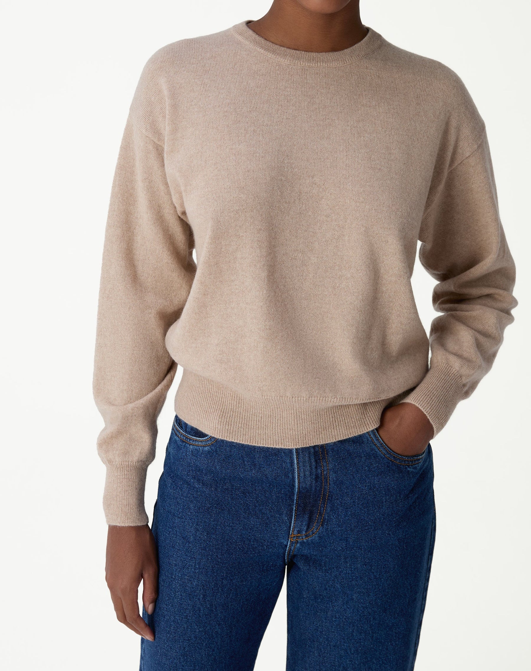 SUÉTER CASHMERE DELUXE GOLA CARECA - CAQUI