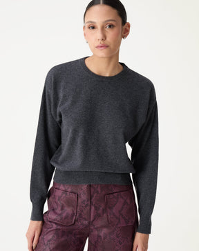 SUÉTER CASHMERE DELUXE GOLA CARECA - CINZA MESCLA ESCURO