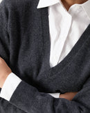 SUÉTER CASHMERE DELUXE GOLA V  - CINZA MESCLA ESCURO