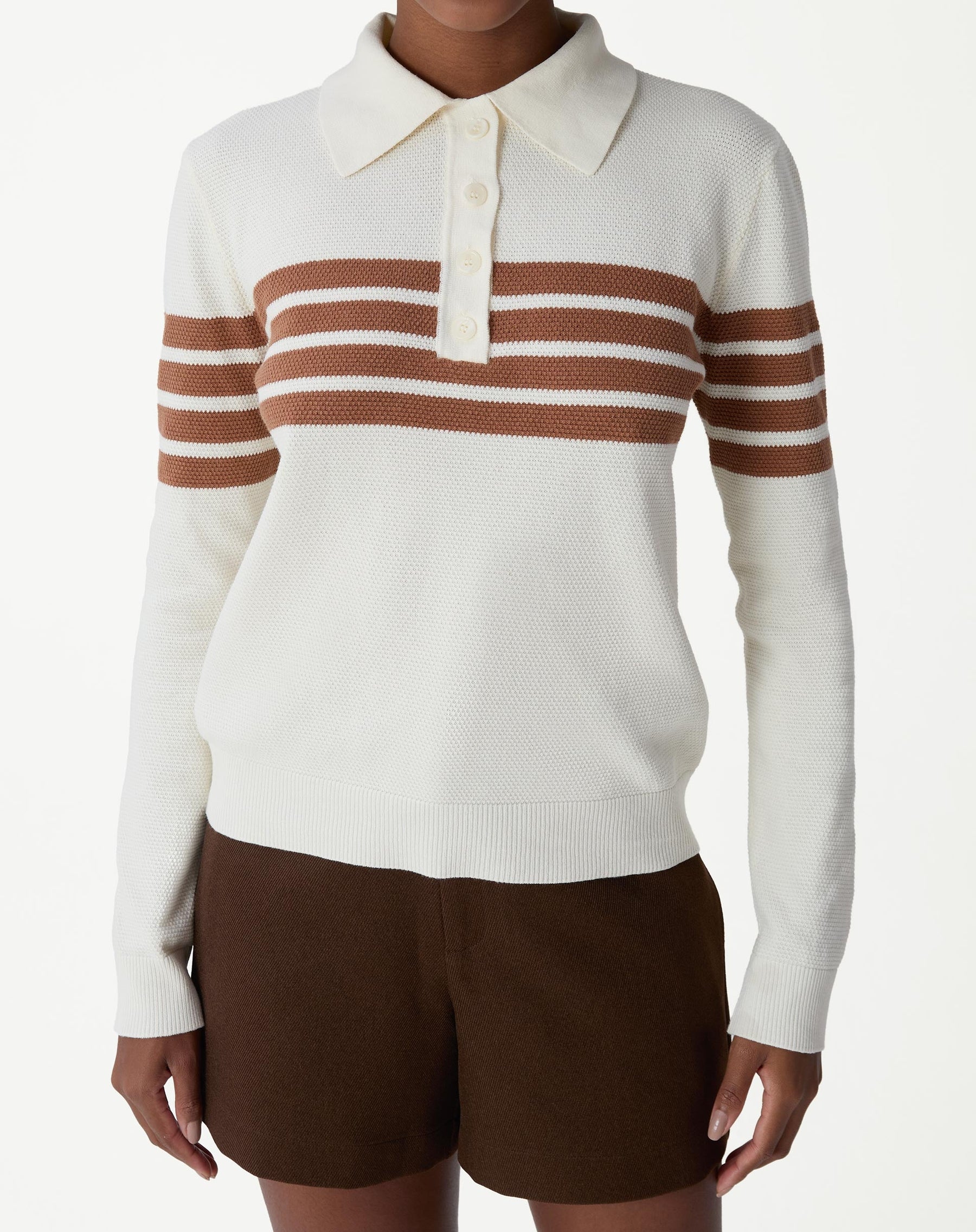 SUÉTER GOLA POLO MANGA LONGA LISTRADO - OFF-WHITE