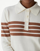 SUÉTER GOLA POLO MANGA LONGA LISTRADO - OFF-WHITE