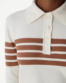 SUÉTER GOLA POLO MANGA LONGA LISTRADO - OFF-WHITE