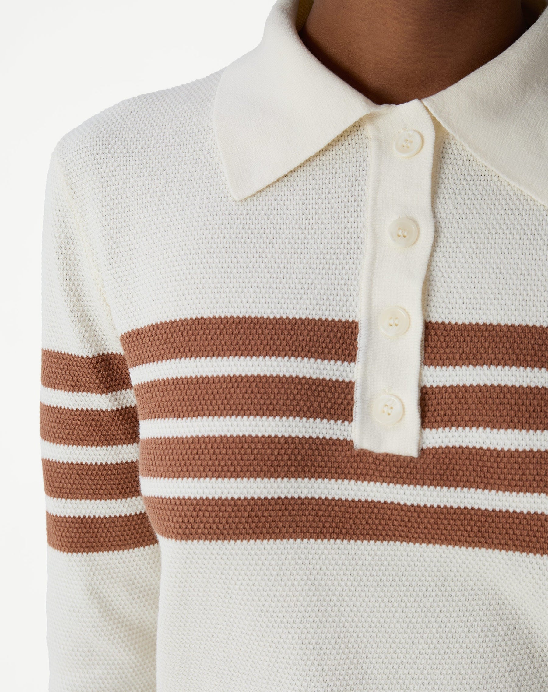 SUÉTER GOLA POLO MANGA LONGA LISTRADO - OFF-WHITE