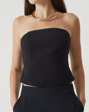 BLUSA SEM ALÇAS ALFAIATARIA - PRETO