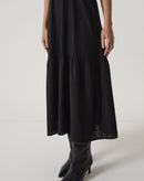 VESTIDO LONGO DECOTE V COM GOLA - PRETO