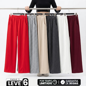 [Leve 6, Pague Só 3!] Calça Feminina Naira em Malha Piquet Texturizada e Viscose com Elastano de Toque Macio com Vinco Frontal Estruturado
