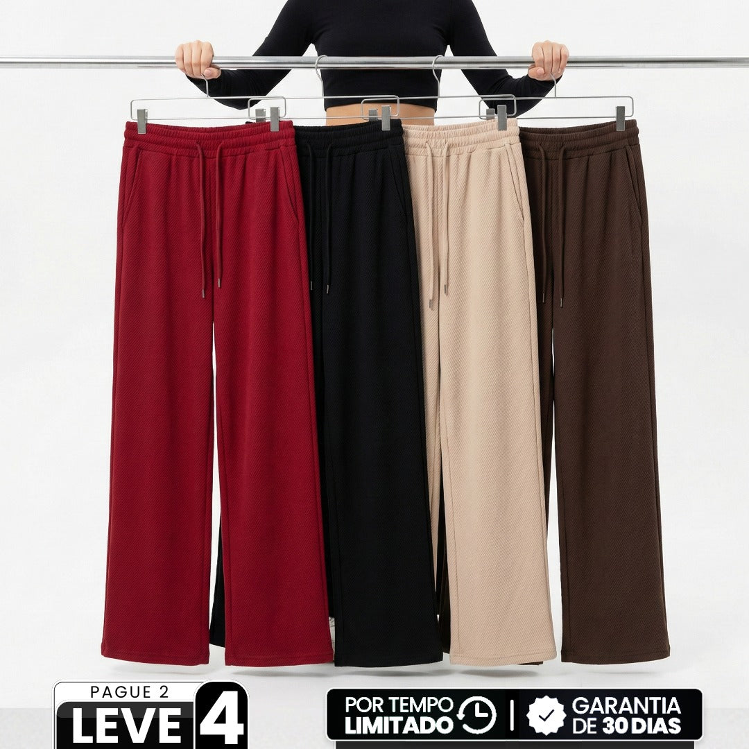 [Leve 4, Pague Só 2!] Calça Nara Feminina em Seda Ice, Viscose Premium de Alta Fluidez com Textura Micro-Plissada