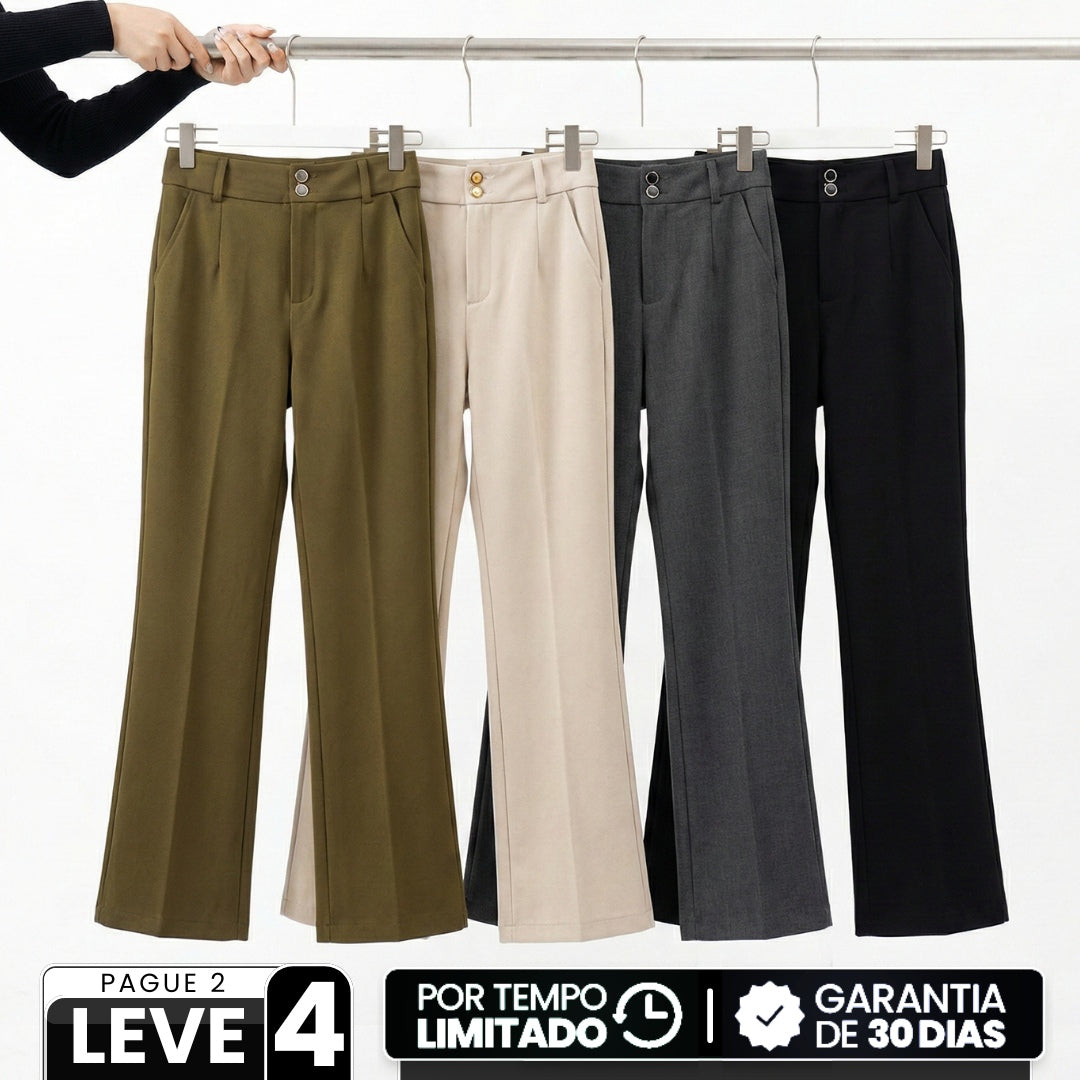 [Leve 4, Pague Só 2] Calça Dalina Feminina em Spandex, Poliéster e Elastano de Cintura Alta com Fechamento em Botões Duplos