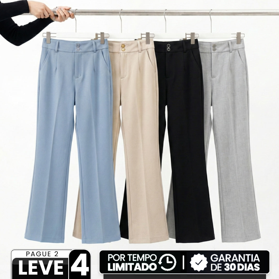 [Leve 4, Pague Só 2] Calça Dalina Feminina em Spandex, Poliéster e Elastano de Cintura Alta com Fechamento em Botões Duplos
