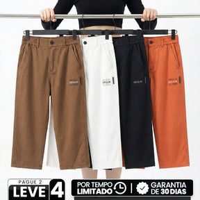 [Leve 4, Pague 2] Calça Capri Lunea Feminina em Sarja de Algodão, Lycra e Poliéster de Cintura Alta com Cós Elástico Confortável