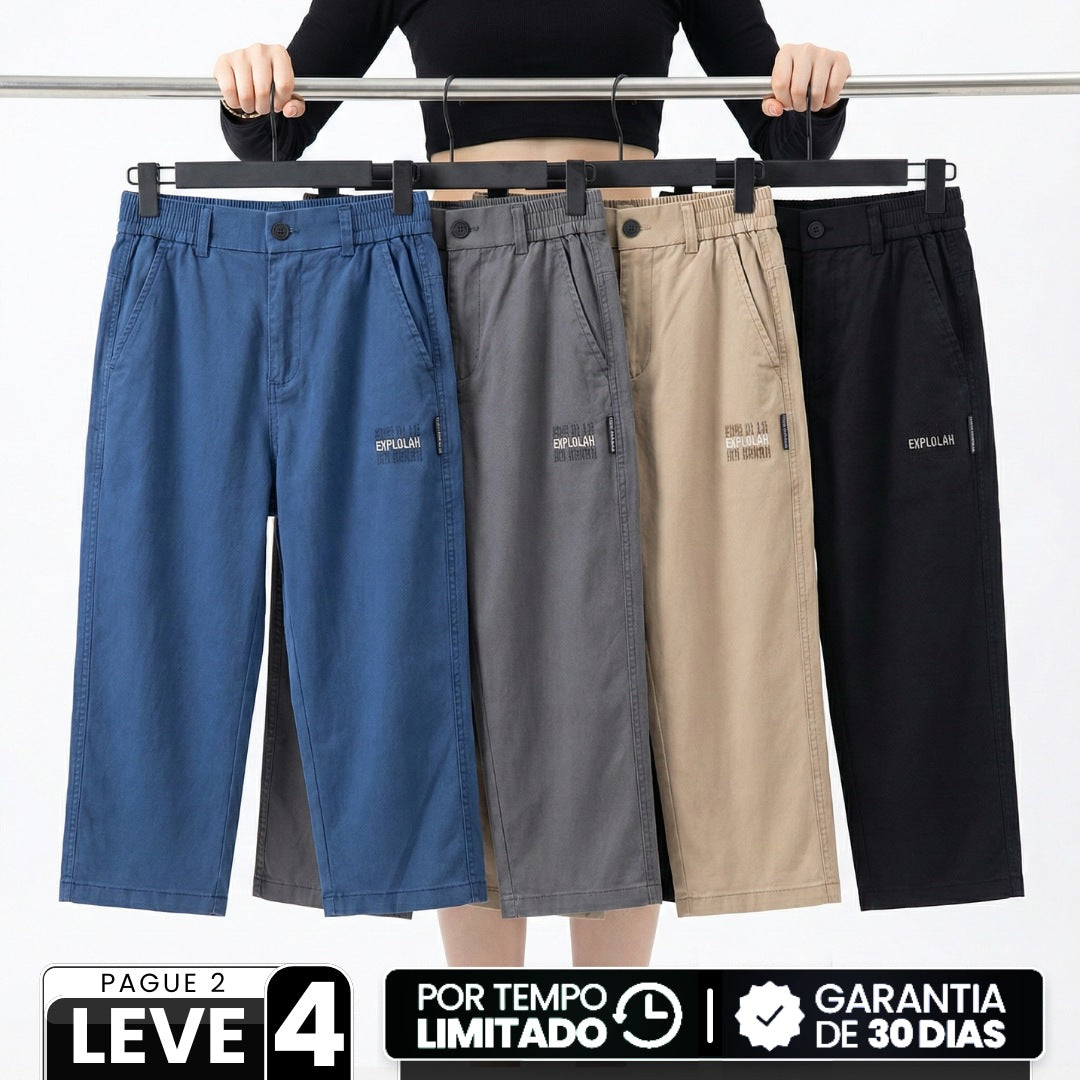 [Leve 4, Pague 2] Calça Capri Lunea Feminina em Sarja de Algodão, Lycra e Poliéster de Cintura Alta com Cós Elástico Confortável