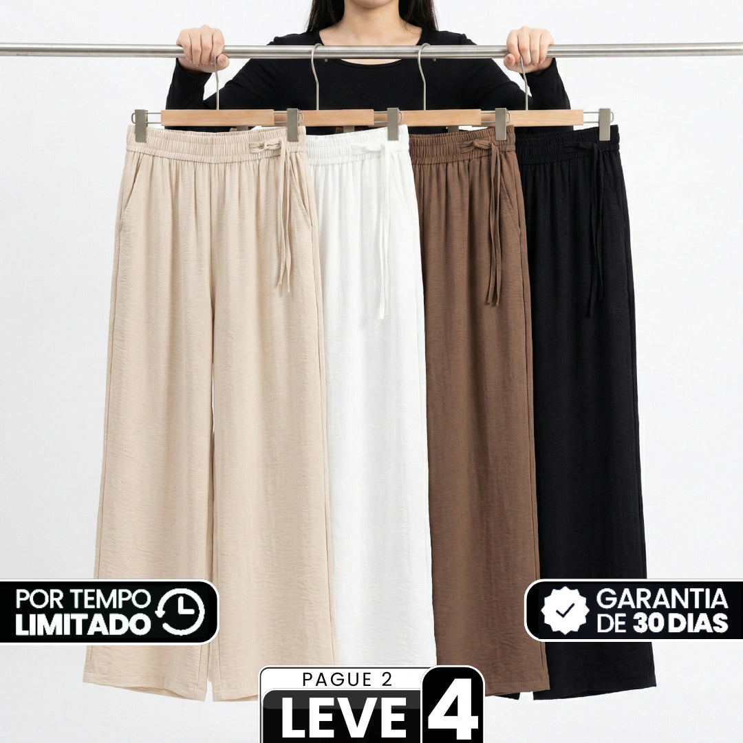[Leve 4, Pague Só 2!] Calça Elora Feminina em Viscose Texturizada e Poliéster de Cintura Alta