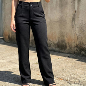 [Leve 4, Pague Só 2] Calça Dalina Feminina em Spandex, Poliéster e Elastano de Cintura Alta com Fechamento em Botões Duplos